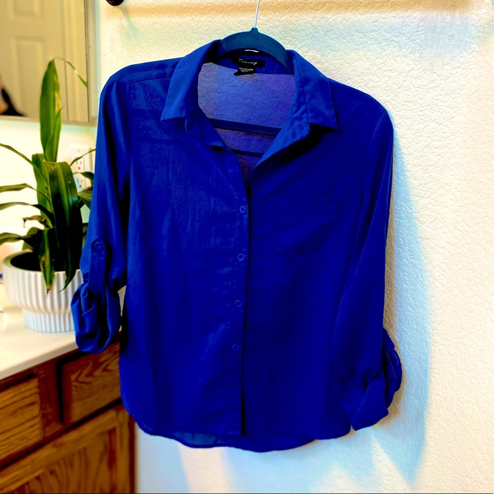 Royal blue button up blouse